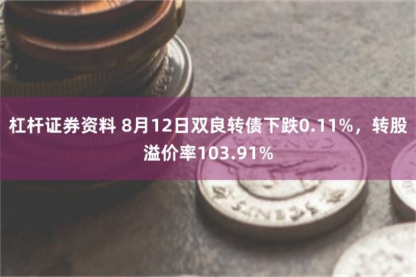 杠杆证券资料 8月12日双良转债下跌0.11%，转股溢价率103.91%