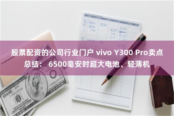 股票配资的公司行业门户 vivo Y300 Pro卖点总结： 6500毫安时超大电池、轻薄机